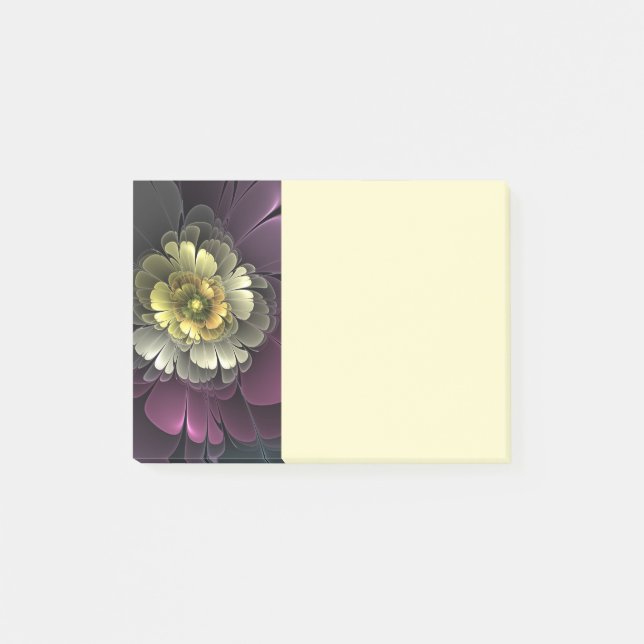 Post-it® Fleur fractale abstraite moderne gris khaki pourpr (Devant)
