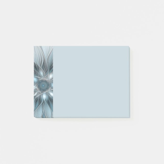Post-it® Fleur joyeuse abstraite florale fractale bleue gri (Devant)