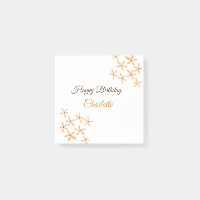 Post-it® Fleur marron orange joyeux anniversaire ajouter no (Devant)