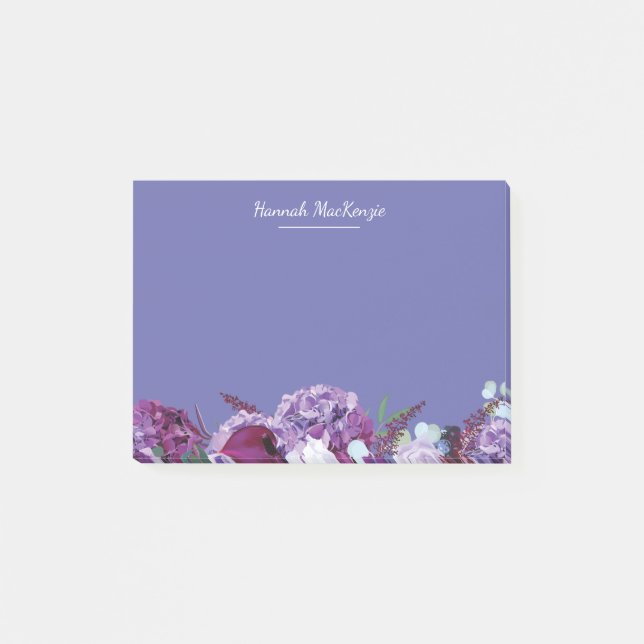Post-it® Fleur Moderne Violette Nom Personnalisé (Devant)