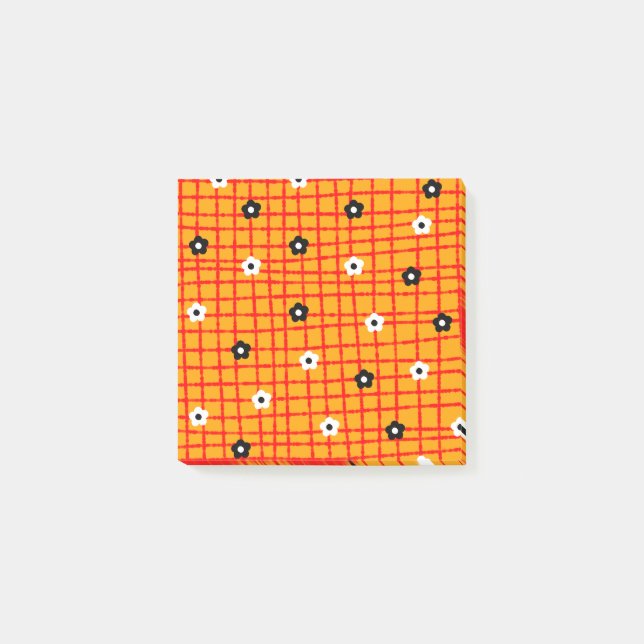 Post-it® Fleur Orange rouge Chèque Motif Vibrant (Devant)