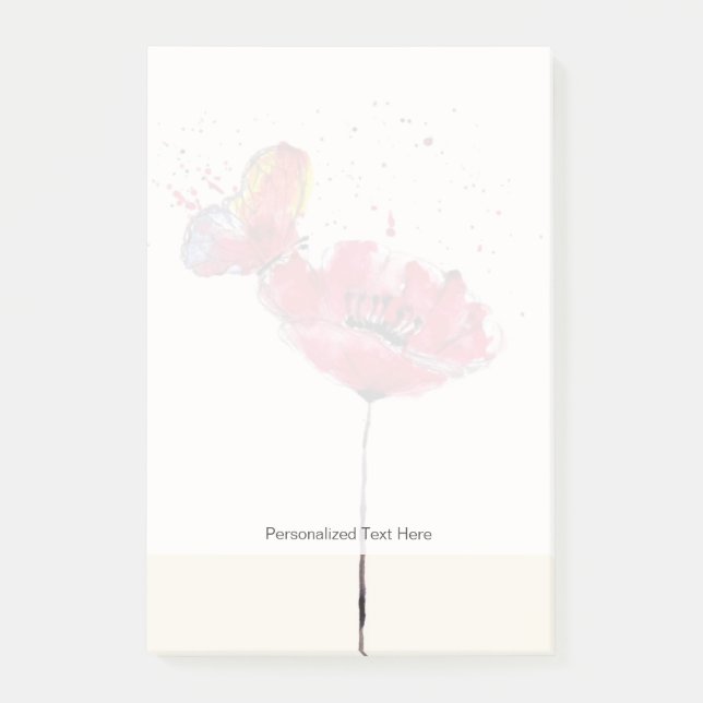 Post-it® Fleur peinte stylisée de pavot d'aquarelle (Devant)