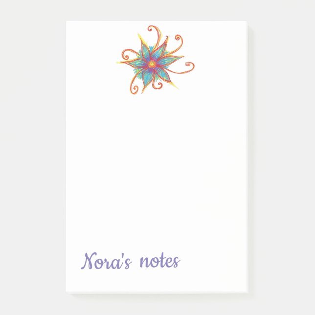 Post-it® Fleur rose bleue Nom personnalisé (Devant)