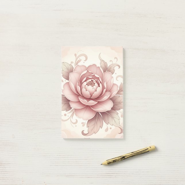 Post-it® Fleur Rose Élégante -- Floraison de Printemps  (Sur un bureau)