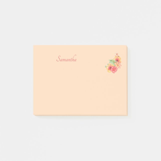 Post-it® Fleur rose Pêche Personnalisée 4x3 (Devant)