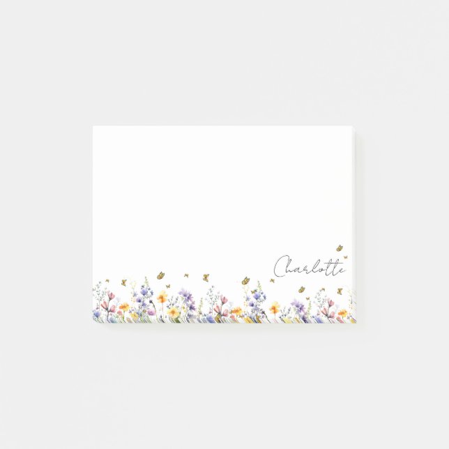 Post-it® Fleur sauvage couleur aquarelle avec papillon (Devant)