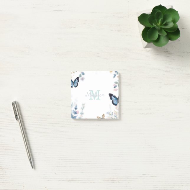 Post-it® fleur sauvage verte élégante Boho monogramme en fl (Bureau)