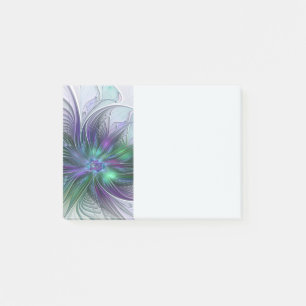 Post-it® Fleur verte abstraite moderne d'art fractal violet