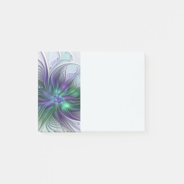 Post-it® Fleur verte abstraite moderne d'art fractal violet (Devant)