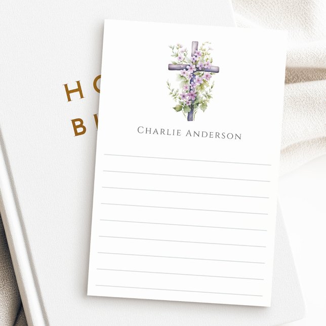 Post-it® Fleur violette en croix à l'aquarelle avec nom et  (Watercolor cross purple flower name lined post-it notes)