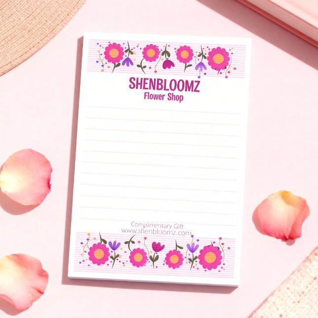 Post-it® Fleuriste à bordure de fleurs roses (Bright blooms, bold stripes. An original hand drawn design notepad perfect for giveaways.)