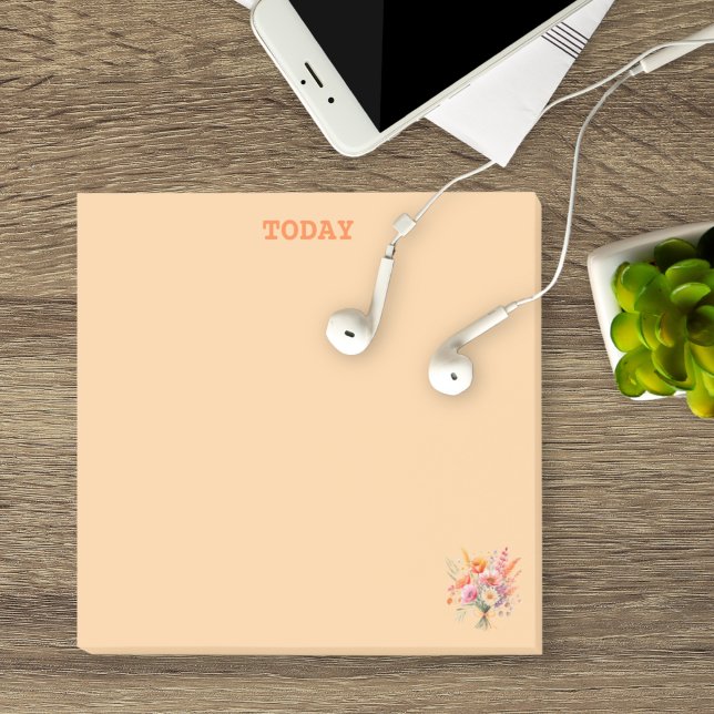 Post-it® Fleurs à l'aquarelle simple Orange Clair Personnal (Pretty wildflowers customizable text Post It notes feature orange and pink details. )