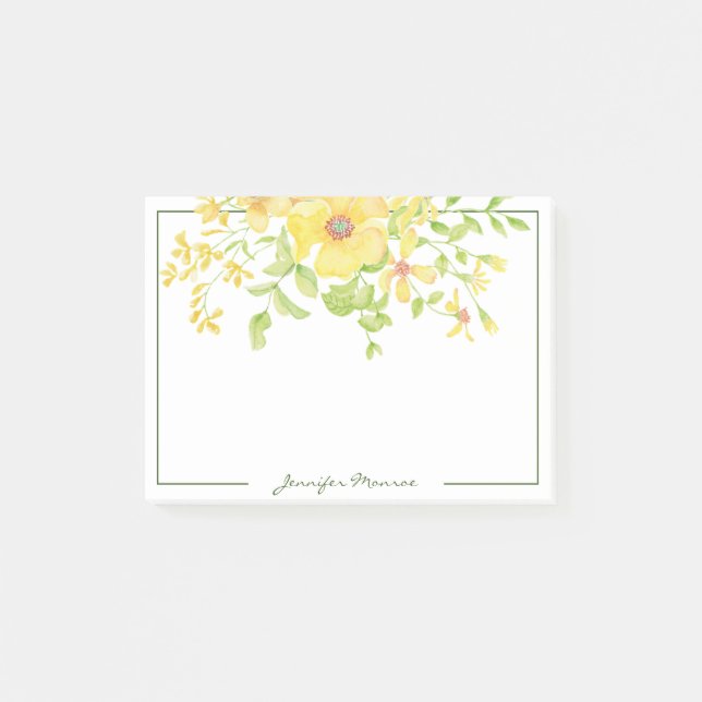 Post-it® fleurs aquarelles jaunes personnalisées (Devant)