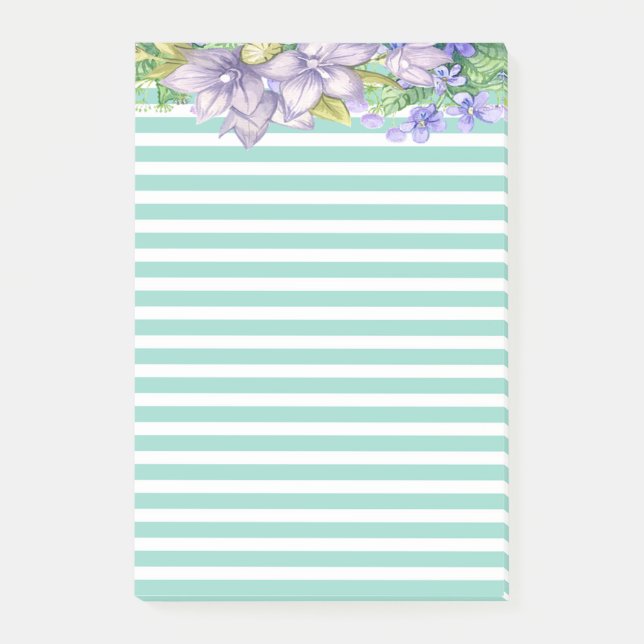 Post-it® Fleurs aquarelles mignonnes bandes vert menthe (Devant)