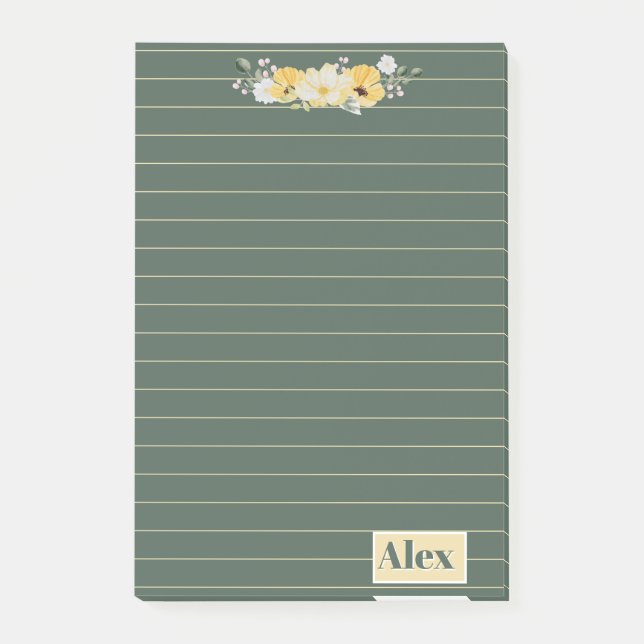 Post-it® Fleurs aquarelles modernes et fond vert (Devant)