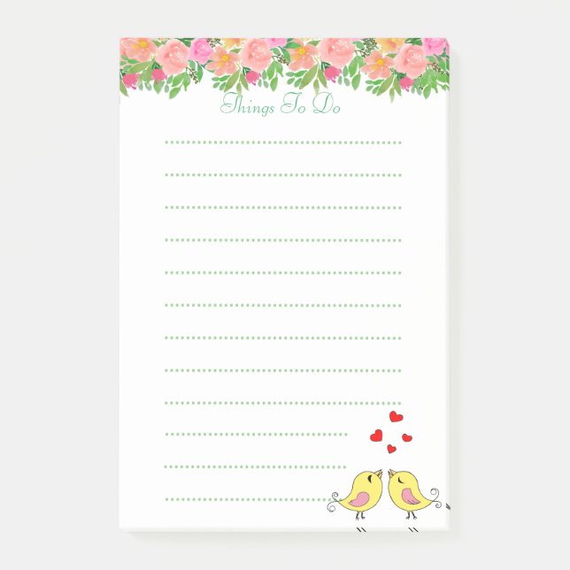 Post-it® Fleurs aquarelles & oiseaux Choses à faire lignées (Devant)