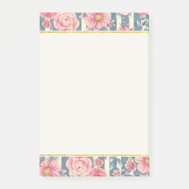 Post-it® Fleurs aquarelles roses sur rayures (Devant)