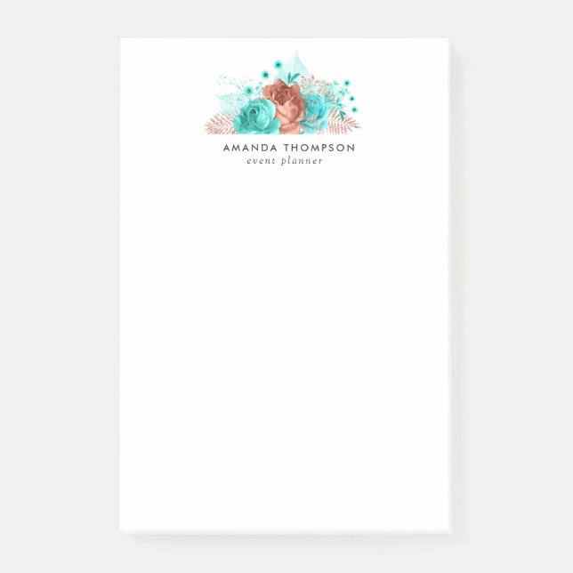 Post-it® Fleurs aquarelles turquoise et corail (Devant)