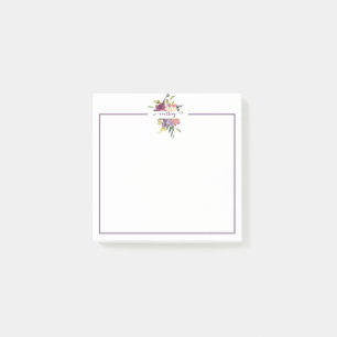 Post-it® Fleurs aquarelles violettes et rouges personnalisé