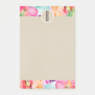 Post-it® Fleurs aquarelles vives Monogramme kraft initial