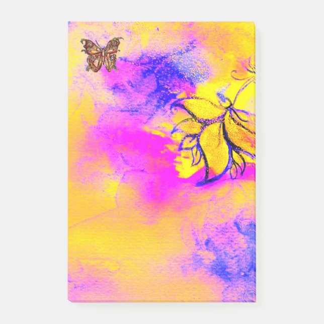 Post-it® FLEURS BLANCHES ET BOUTTERFLY Bleu Rose Jaune (Devant)