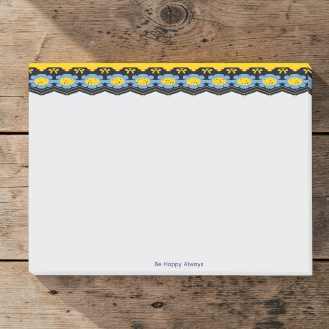 Post-it® Fleurs bleues avec garniture jaune et noire (Made by hand with love. Blue floral edge with bright yellow and black and add your own quote below.)