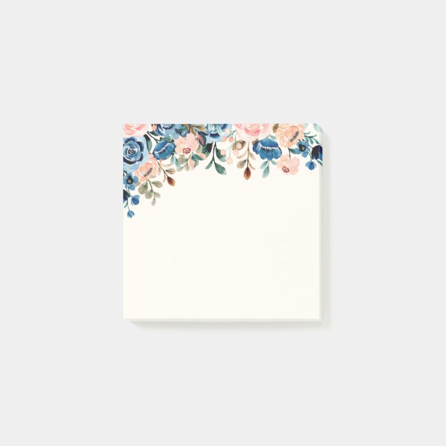 Post-it® Fleurs d'aquarelle rose et bleu (Devant)