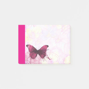 Post-it® Fleurs d'aquarelle rose et jaune avec papillon