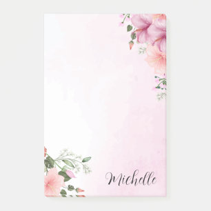 Post-it® Fleurs d'aquarelle rose personnalisées