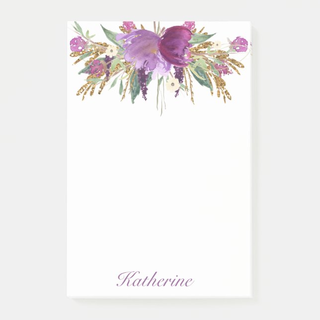 Post-it® Fleurs d'aquarelle violette et or (Devant)