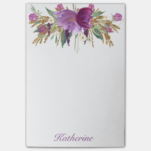 Post-it® Fleurs d'aquarelle violette et or
