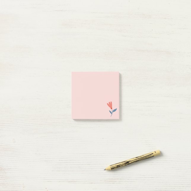 Post-it® Fleurs de corail doux et motif de feuilles bleues (Sur un bureau)