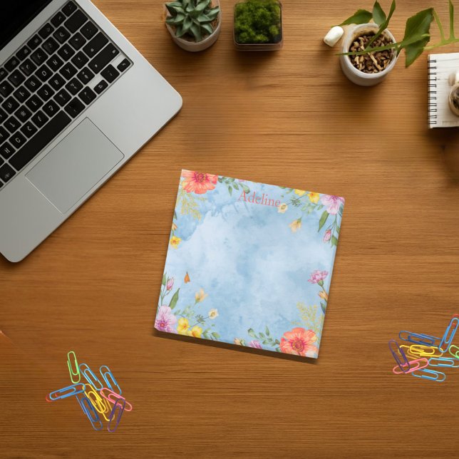 Post-it® Fleurs de cottage personnalisées bleu clair (Cottagecore-style. Practical and also eye-catching.)