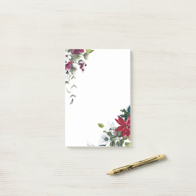 Post-it® Fleurs de Noël rouges et blanches (Sur un bureau)