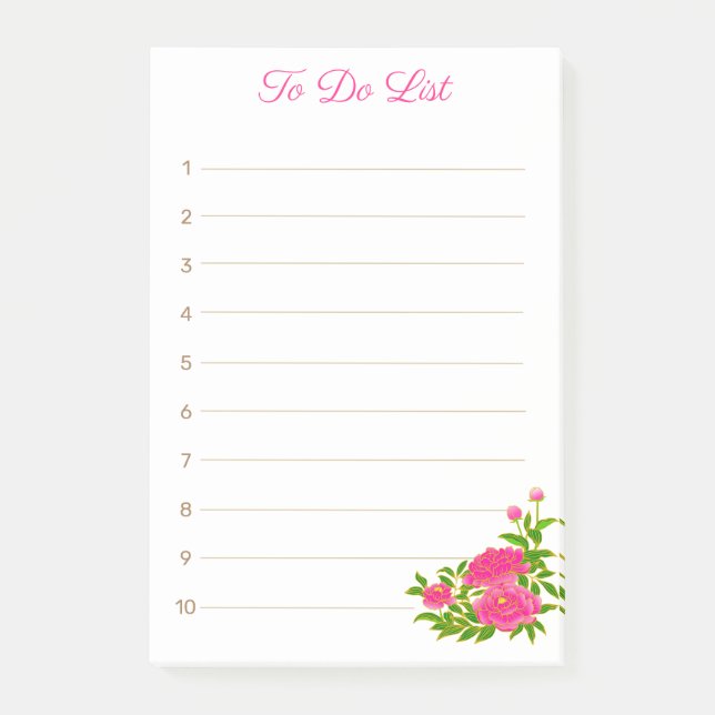 Post-it® Fleurs de pivoine rose sur fond rayé blanc (Devant)