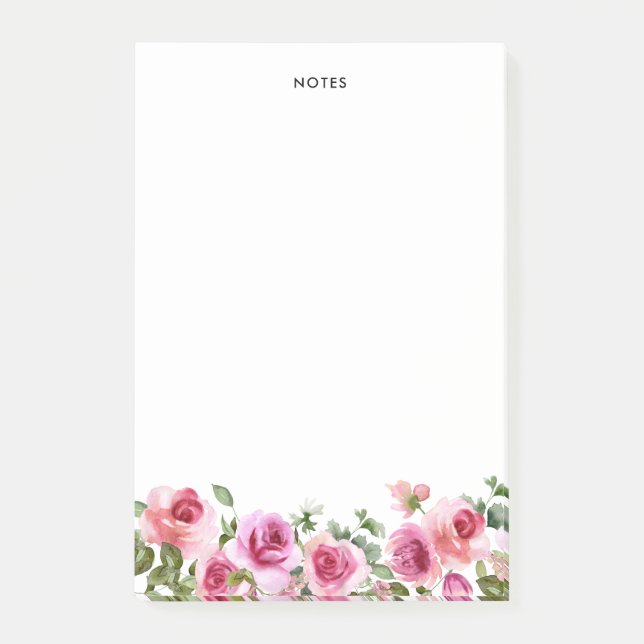 Post-it® Fleurs de rose rose chaud aquarelle note personnal (Devant)