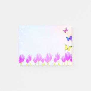 Post-it® Fleurs de tulipes violettes et papillons