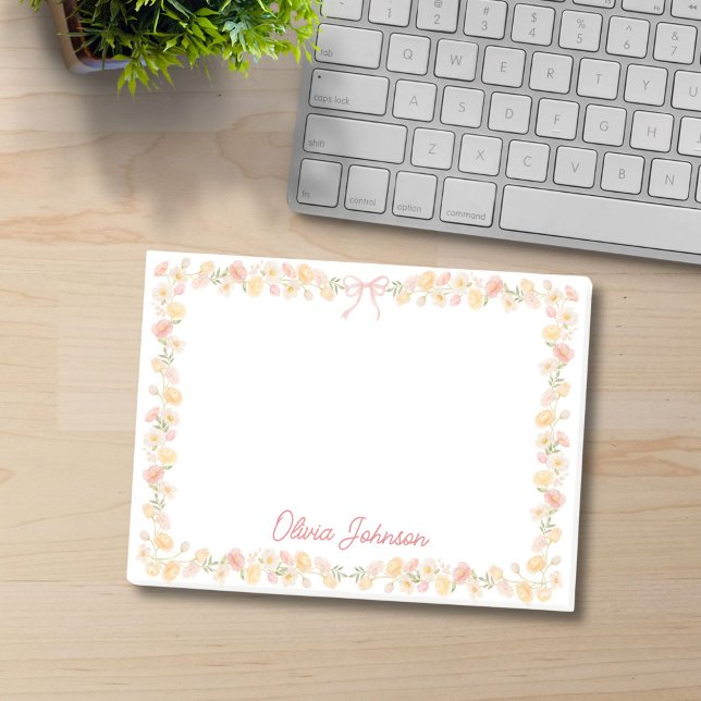 Post-it® Fleurs Florales Jaune Rose Aquarelle Monogrammées (Créateur téléchargé)