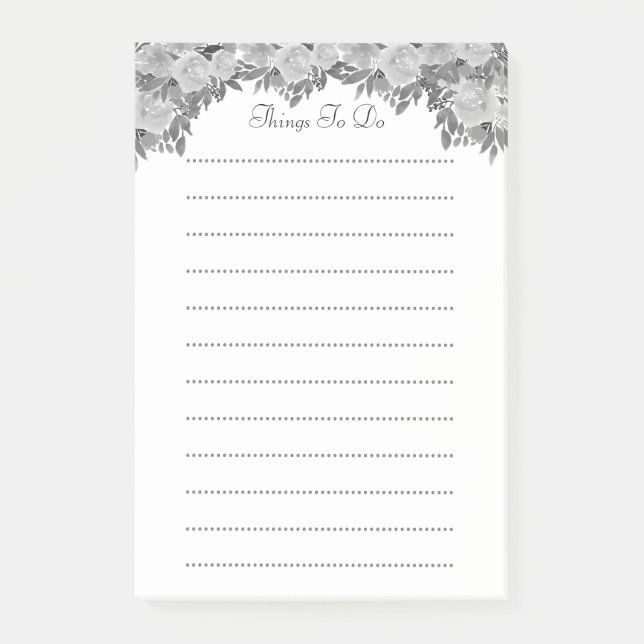 Post-it® Fleurs gris argent aquarelle Choses à faire aligné (Devant)