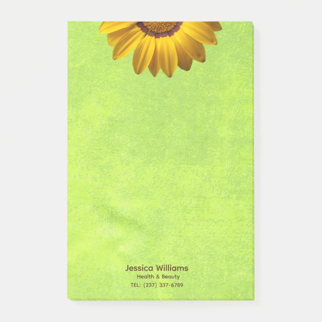 Post-it® Fleurs jaunes sur Monogramme vert Abstrait (Devant)