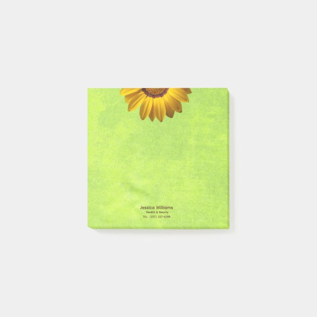 Post-it® Fleurs jaunes sur Monogramme vert Abstrait (Devant)