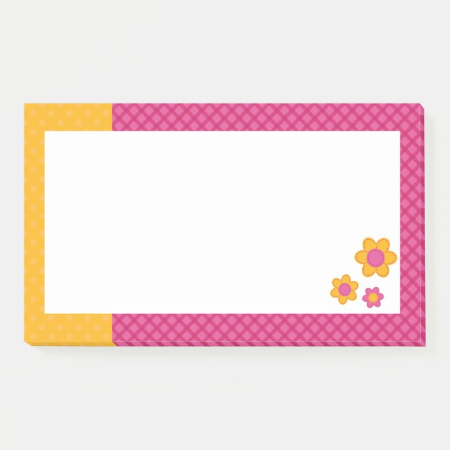 Post-it® Fleurs mignonnes cousues sur plaid rose et point j (Devant)