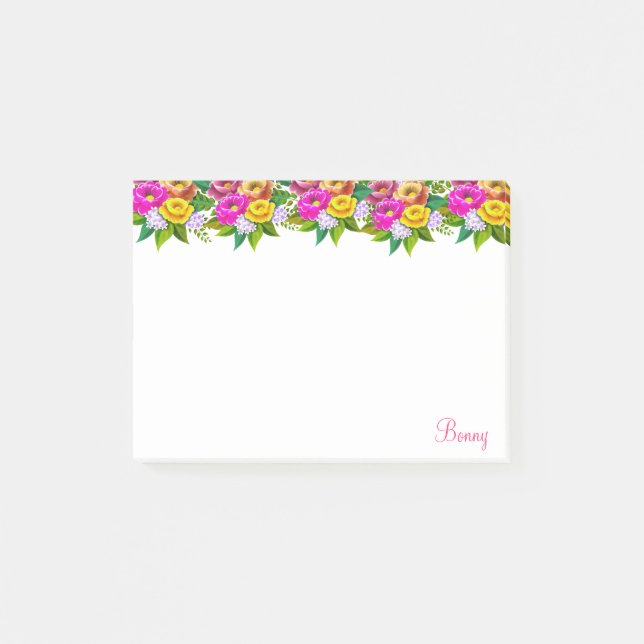 Post-it® Fleurs multicolores mignonnes sur blanc (Devant)