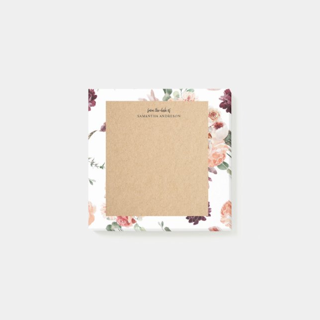 Post-it® Fleurs Pastel Modernes & Cadeau Personnalisé Kraft (Devant)