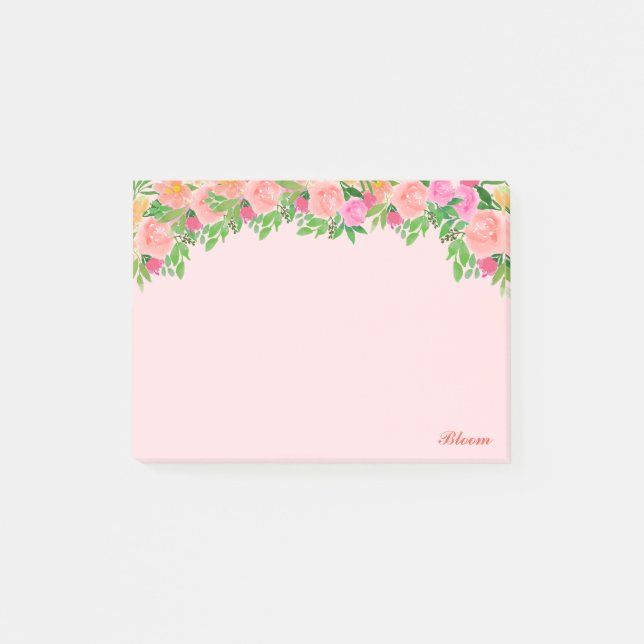 Post-it® Fleurs roses & calligraphie sur fond rose clair (Devant)