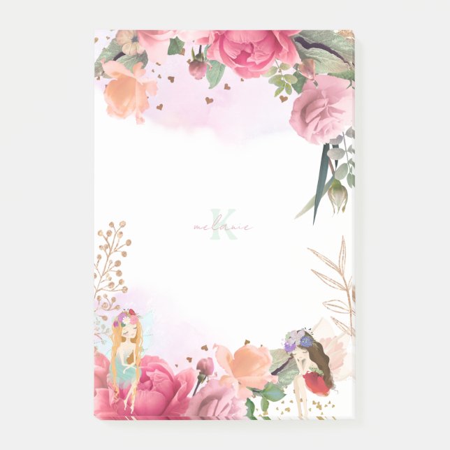 Post-it® Fleurs Roses Et Fées Filles (Devant)