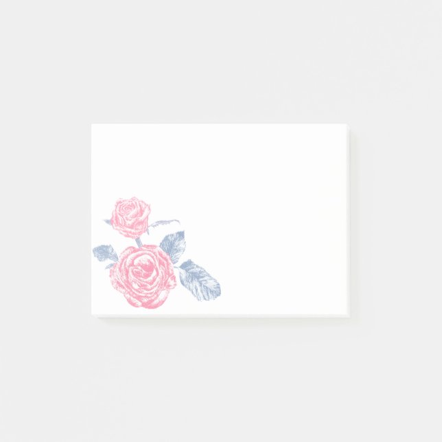 Post-it® Fleurs roses roses encrées billet d'art il note (Devant)