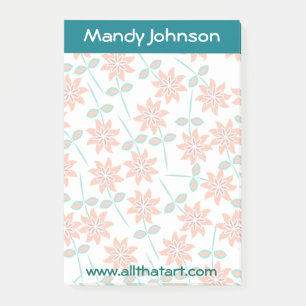 Post-it® Fleurs rouges ombrées Turquoises sur le Bloc-notes