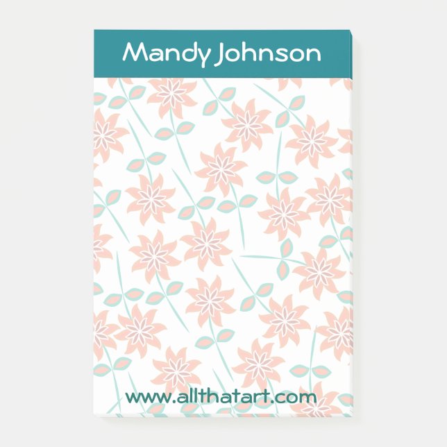 Post-it® Fleurs rouges ombrées Turquoises sur le Bloc-notes (Devant)