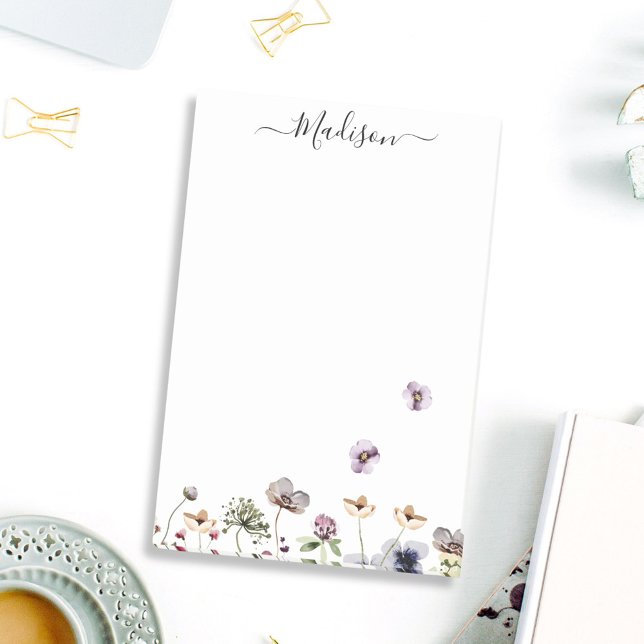 Post-it® Fleurs sauvages violettes aquarelle  (In situ Office desk)